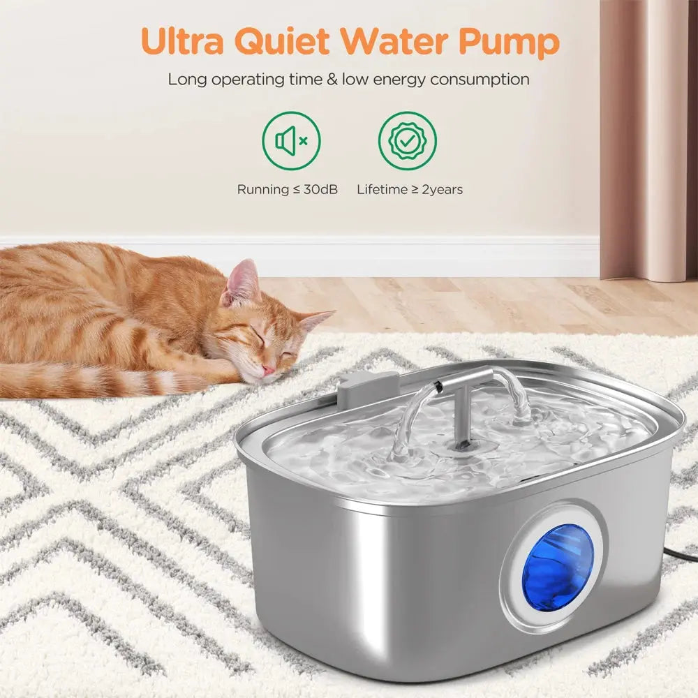 Distributeur d'eau en acier inoxydable pour animaux de compagnie avec lumière LED, pompe silencieuse,3,2 l boutique des chats