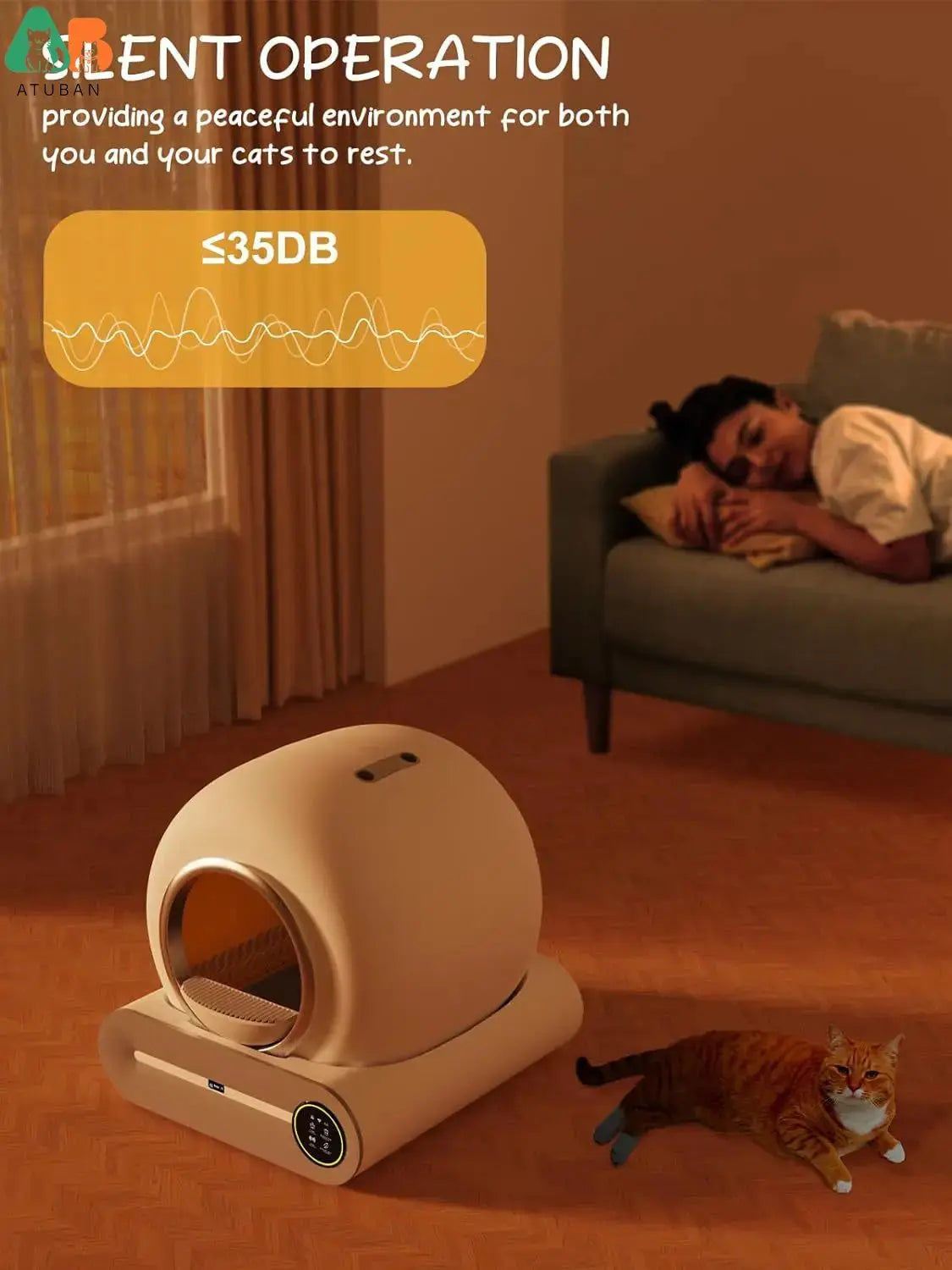 Smart Self-Books Litière Box-65L + 9L Capacité, App Control, Design sans gâchis pour plusieurs chats boutique des chats