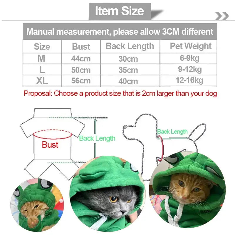 Sweats à capuche en forme de grenouille pour animaux de compagnie boutique de chat