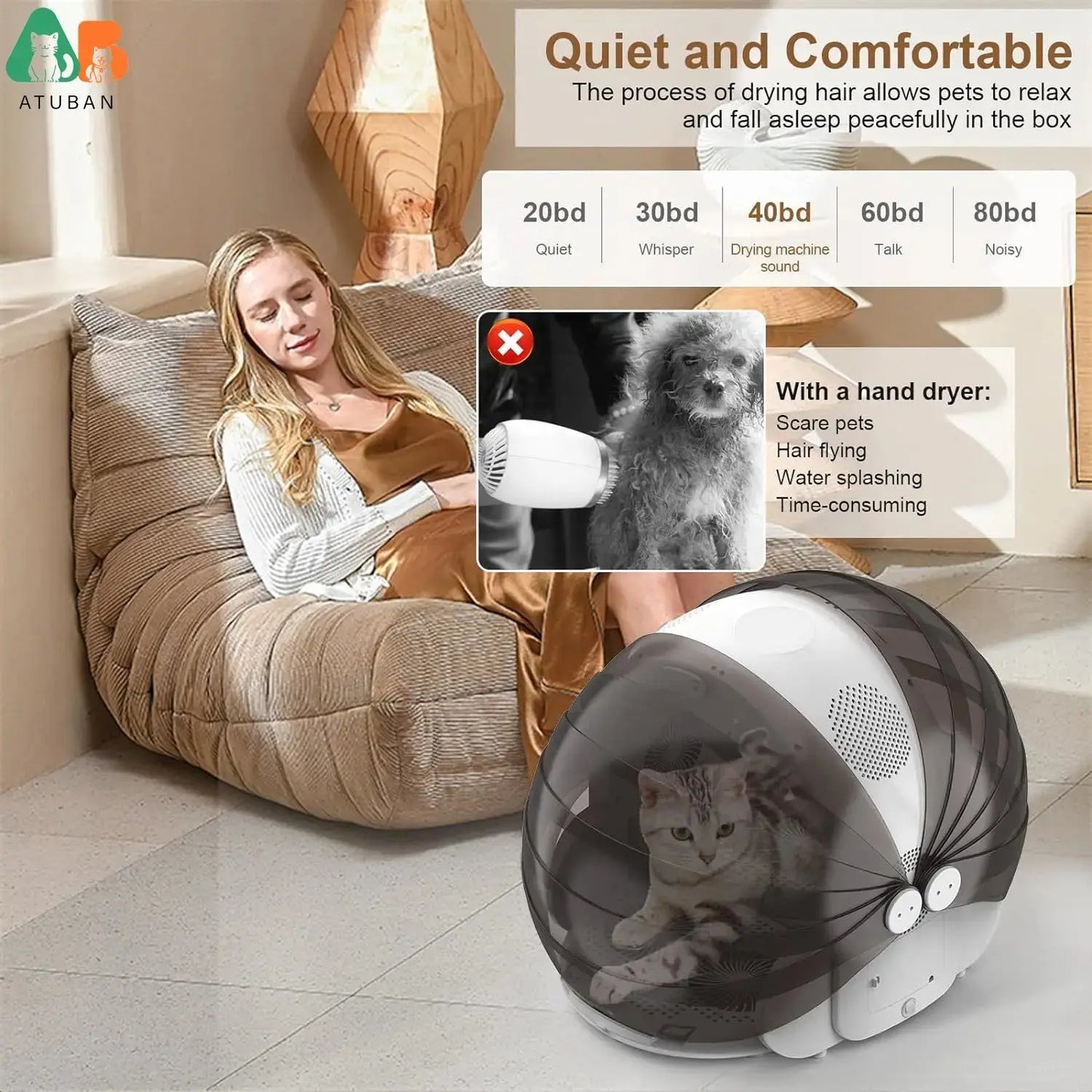 Boîte de séchage automatique pliable pour animaux de compagnie, minuterie de contrôle de la température du débit d'air boutique de chat